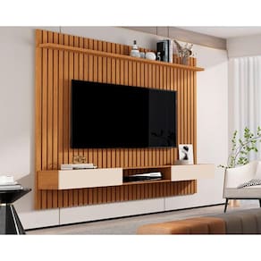 Painel Para TV Até 75 Polegadas Ripado Verdadeiro Vênus 1.8x1.8 Com Nicho Nature/Off White - Giga Móveis