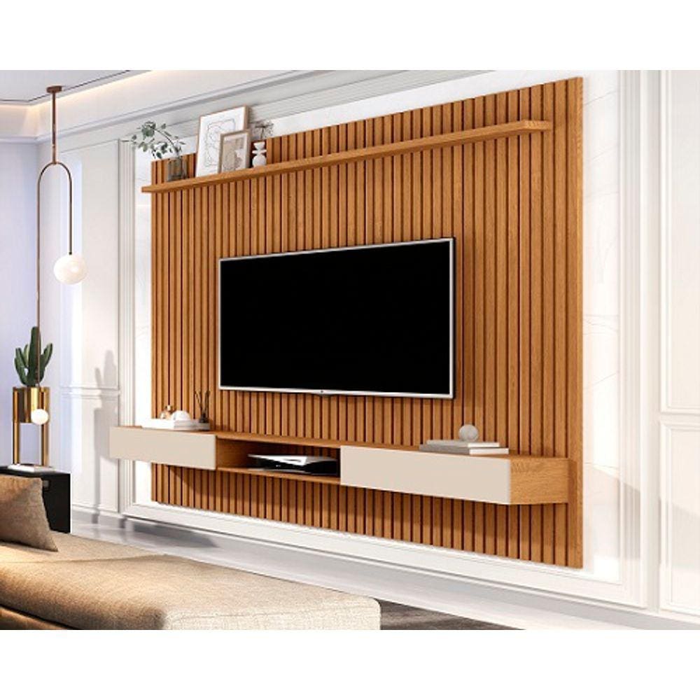 Painel Para TV Até 75 Polegadas Ripado Verdadeiro Vênus 1.8x2.2 Com Nicho Nature/Off White – Giga Móveis