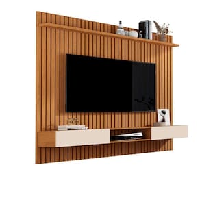 Painel Para TV Até 75 Polegadas Ripado Verdadeiro Vênus 1.8x1.8 Com Nicho Nature/Off White - Giga Móveis