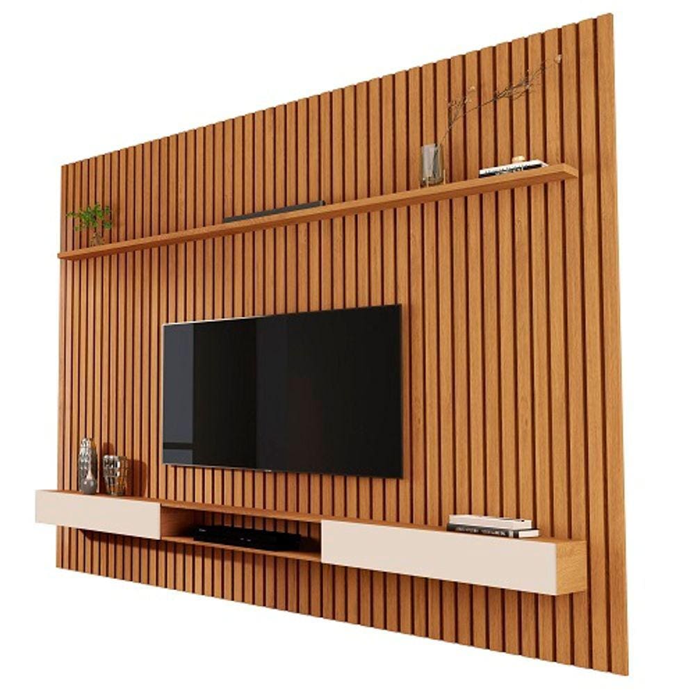 Painel Para TV Até 85 Polegadas Ripado Verdadeiro Versátil 2.2×2.2 Com Nicho Nature/Off White – Giga Móveis