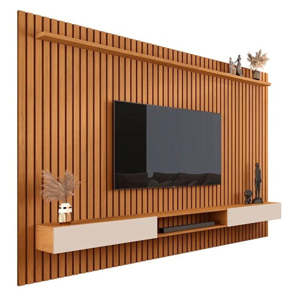 Painel Para TV Até 85 Polegadas Ripado Verdadeiro Versátil 2.2x1.8 Com Nicho Nature/Off White - Giga Móveis