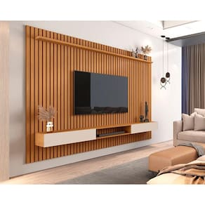 Painel Para TV Até 85 Polegadas Ripado Verdadeiro Versátil 2.2x1.8 Com Nicho Nature/Off White - Giga Móveis