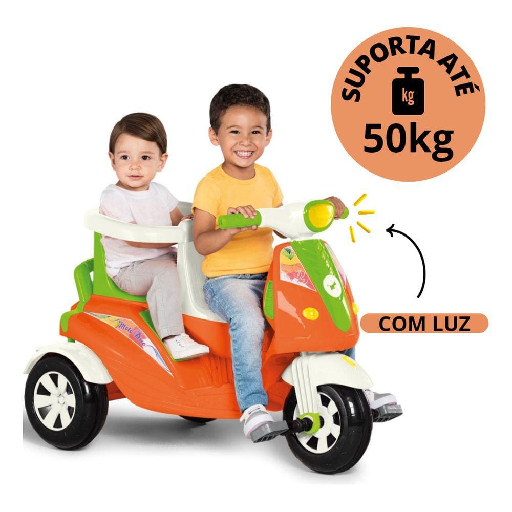 Triciclo De Passeio Infantil Gêmeos Moto Duo Com Proteção Empurrador Buzina Som Pedal 2EM1 Duas Crianças +1 Ano
