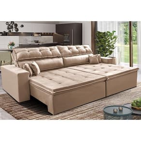 Sofá Retrátil E Reclinável 2,52m Luxos Cama Inbox Velusoft Bege