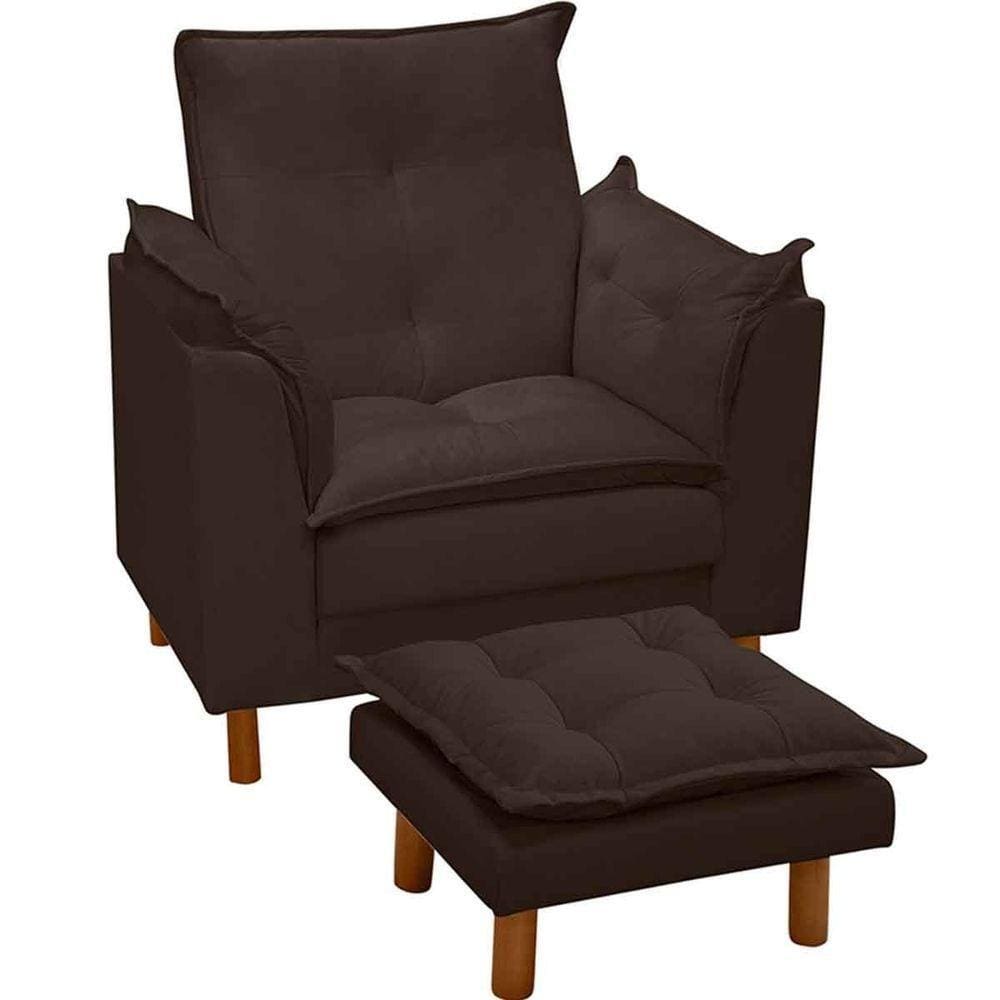 Poltrona De Amamentação Com Puff Veludo Marrom - Casa Chick