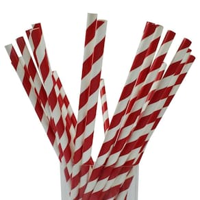 Canudo papel listrado Vermelho c/ 100 unidades 19,9 x 5,5 cm
