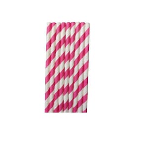 Canudo de papel listrado Rosa c/ 100 unidades 19,9 x 5,5 cm