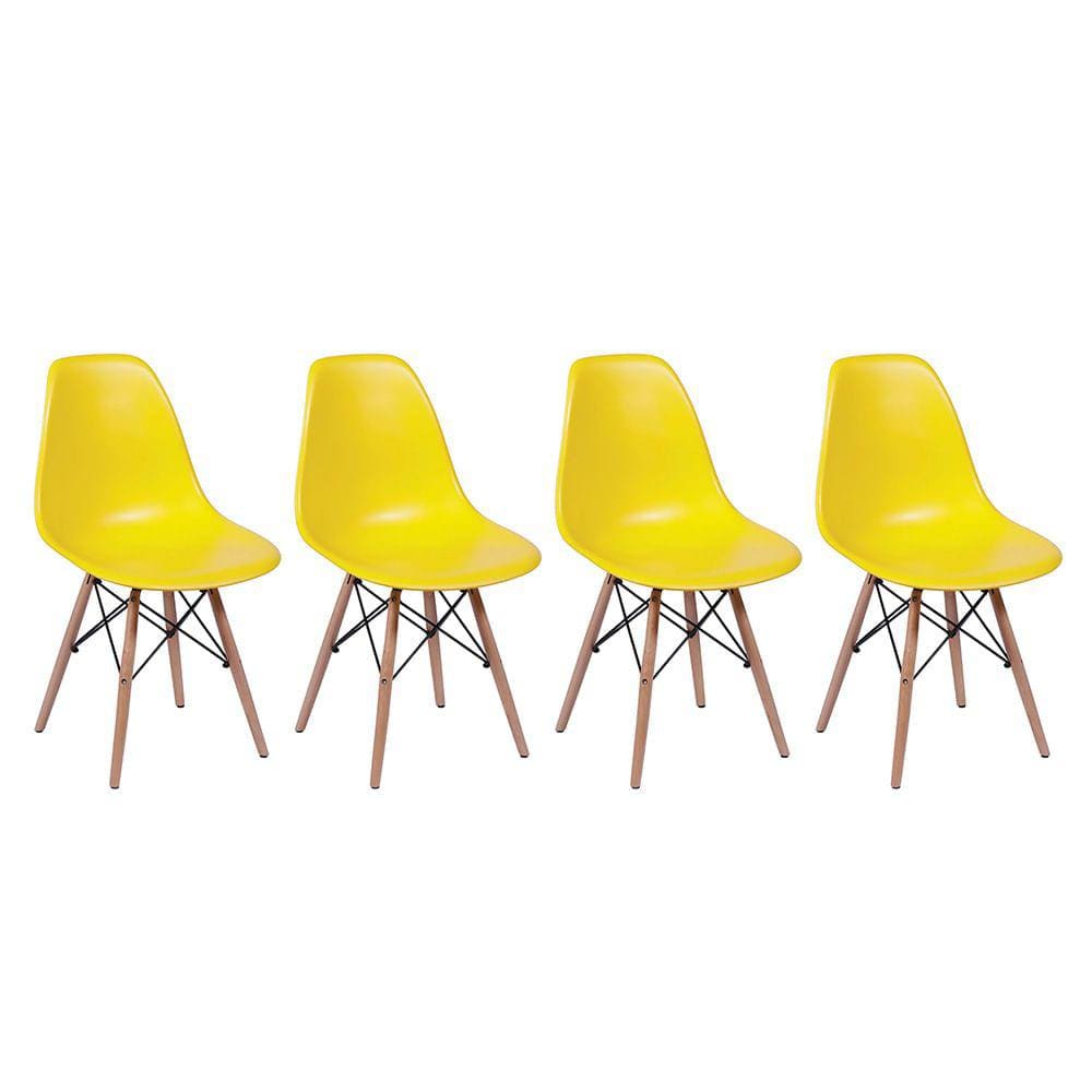 Conjunto 4 Cadeiras Eiffel com Base em Madeira – Amarelo