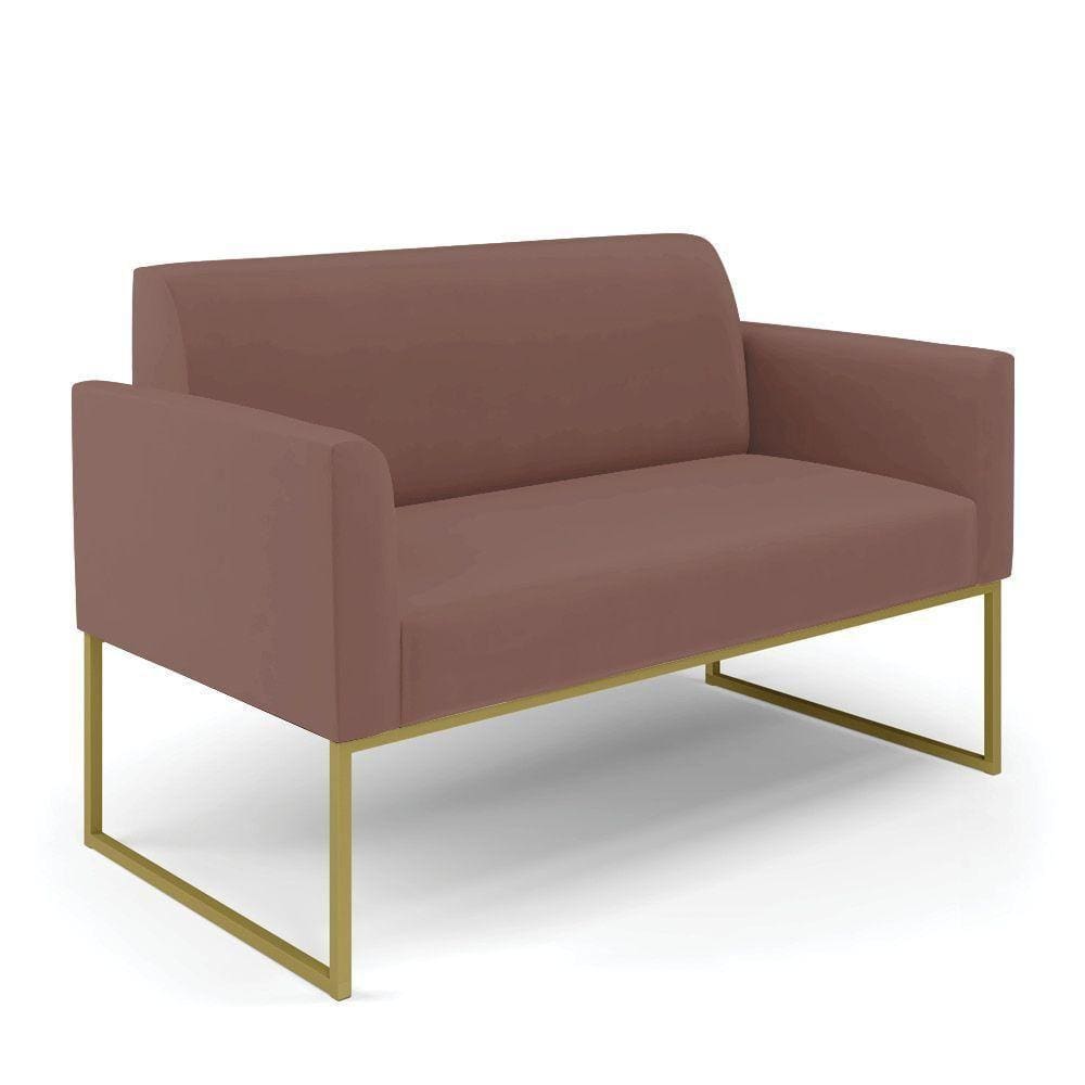 Sofá Namoradeira Base Industrial Dourado Marisa Veludo D03 - D\`rossi Cor Rose