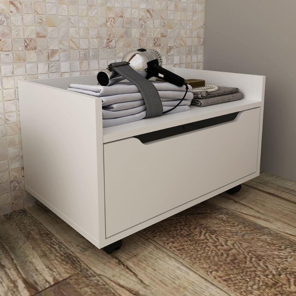 Balcão Gabinete De Chão 60cm 1 Gaveta Com Rodízios Bn3647 Tecnomobili Branco Branco