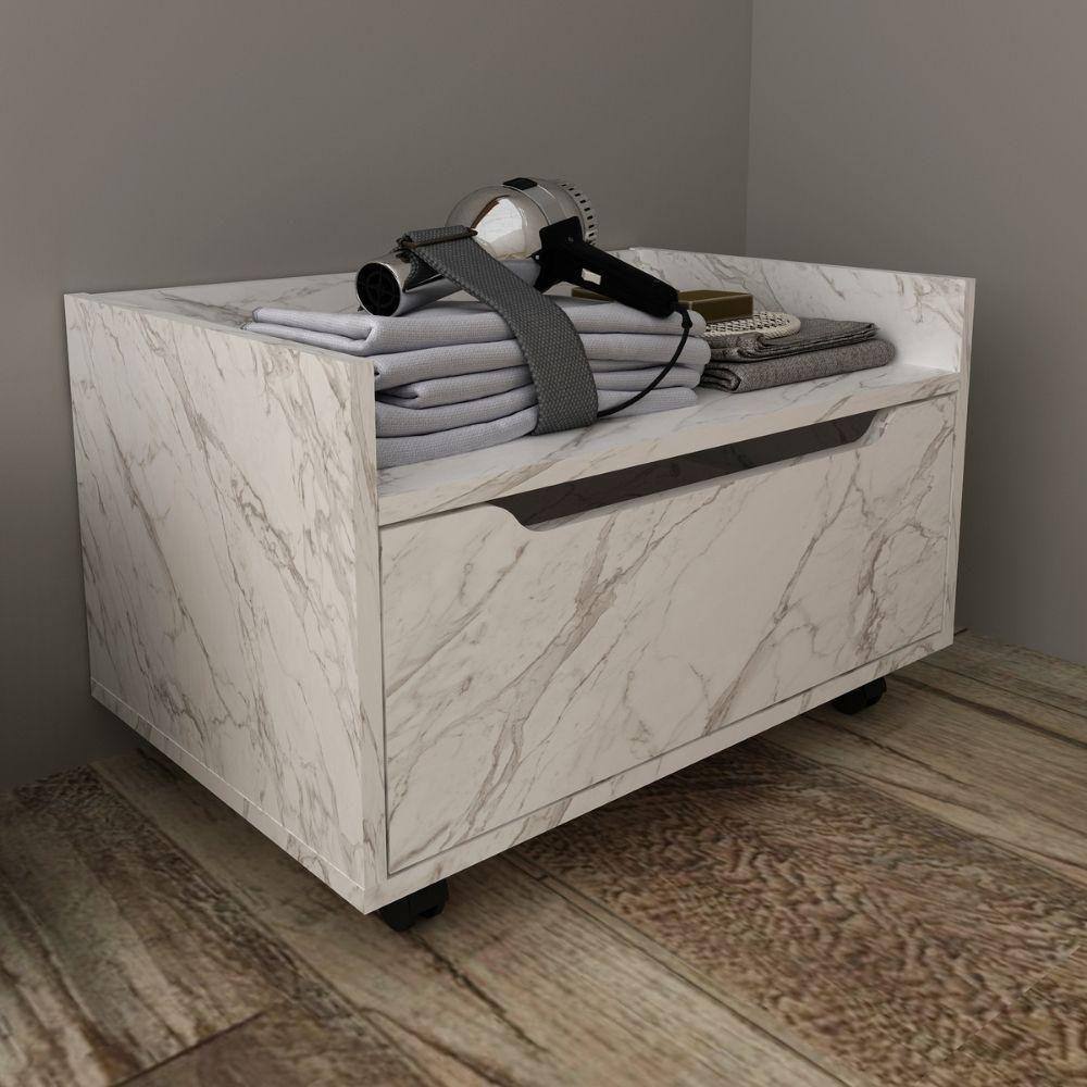Balcão Gabinete 60cm Com 1 Gavetas E Rodízio Bn3647 Mármore Branco Tecnomobili Mármore Branco