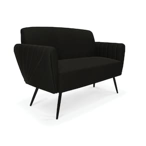Sofá Namoradeira Pés Palito De Ferro Bruna Suede Preto - D\`rossi