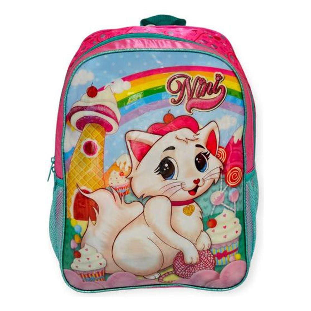 Mochila de Costas 40cm Com Glitter Gatinha Nini Clio NN23004J