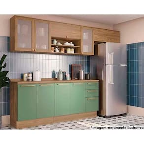 Cozinha Completa Botanic 7 Peças (3 Armários + 2 Balcões + 2 Complemento) M656 Nogueira-verde Oliva - Kappesberg