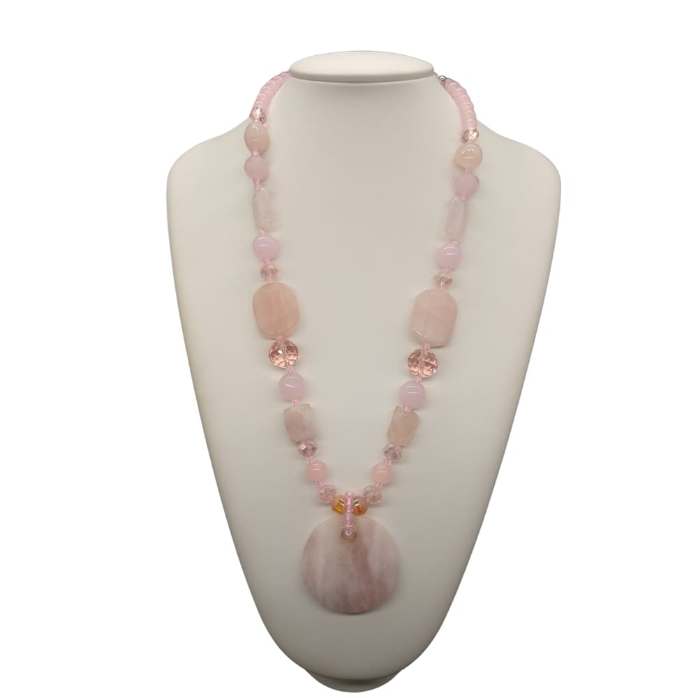 Colar com Pedras Naturais Quartzo Rosa 