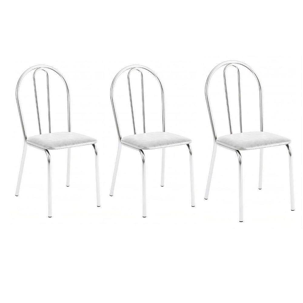 Kit 3 Cadeiras Lisboa Cromada Para Cozinha Ou área Gourmet-assento Sintético Branco