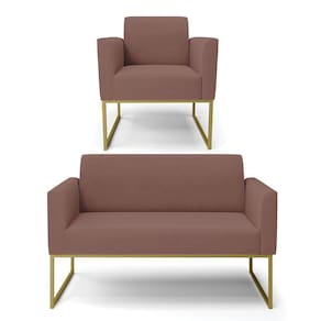 Sofá Namoradeira Com Poltrona Base Industrial Dourado Marisa Veludo D03 - D\`rossi Cor Rose