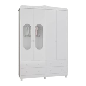 Guarda Roupas De Bebê 4 pts C- Janela E 4 Gavetas New Móveis Peroba Branco Brilho Branco Brilho