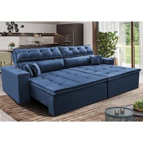 Sofá Retrátil E Reclinável 3,12m Luxos Cama Inbox Velusoft Azul
