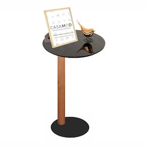Mesa De Apoio Lateral Ou De Canto Para Sofá Monopé C/ Vidro Cor Preto