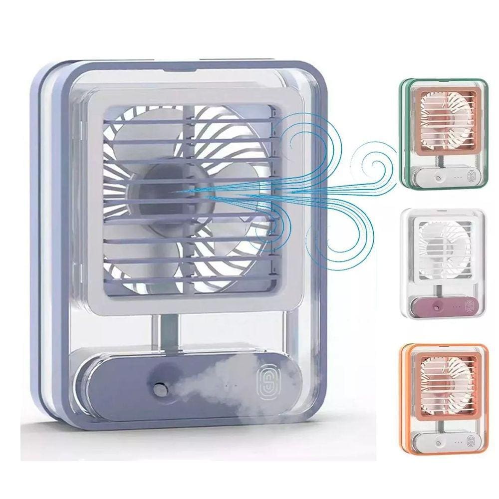 Mini Ventilador de Mesa 3 Velocidades com Umidificador de Ar Iluminação LedRecarregável
