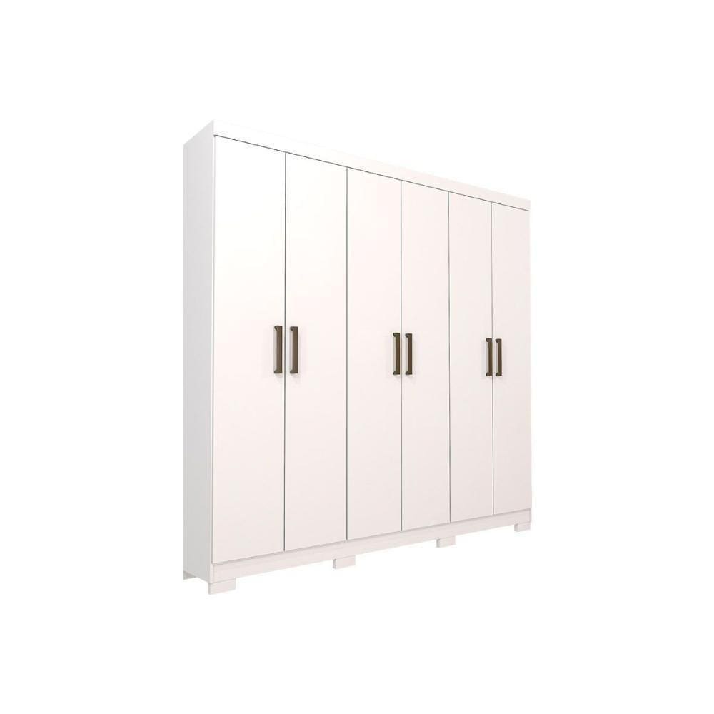 Guarda Roupa Solteiro 6 Portas E 2 Gavetas C- Espelho Interno Milena Branco