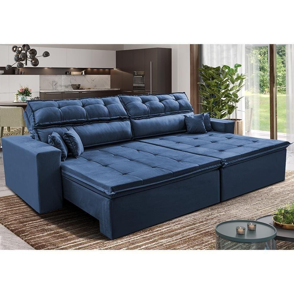 Sofá Retrátil E Reclinável 2,02m Luxos Cama Inbox Velusoft Azul
