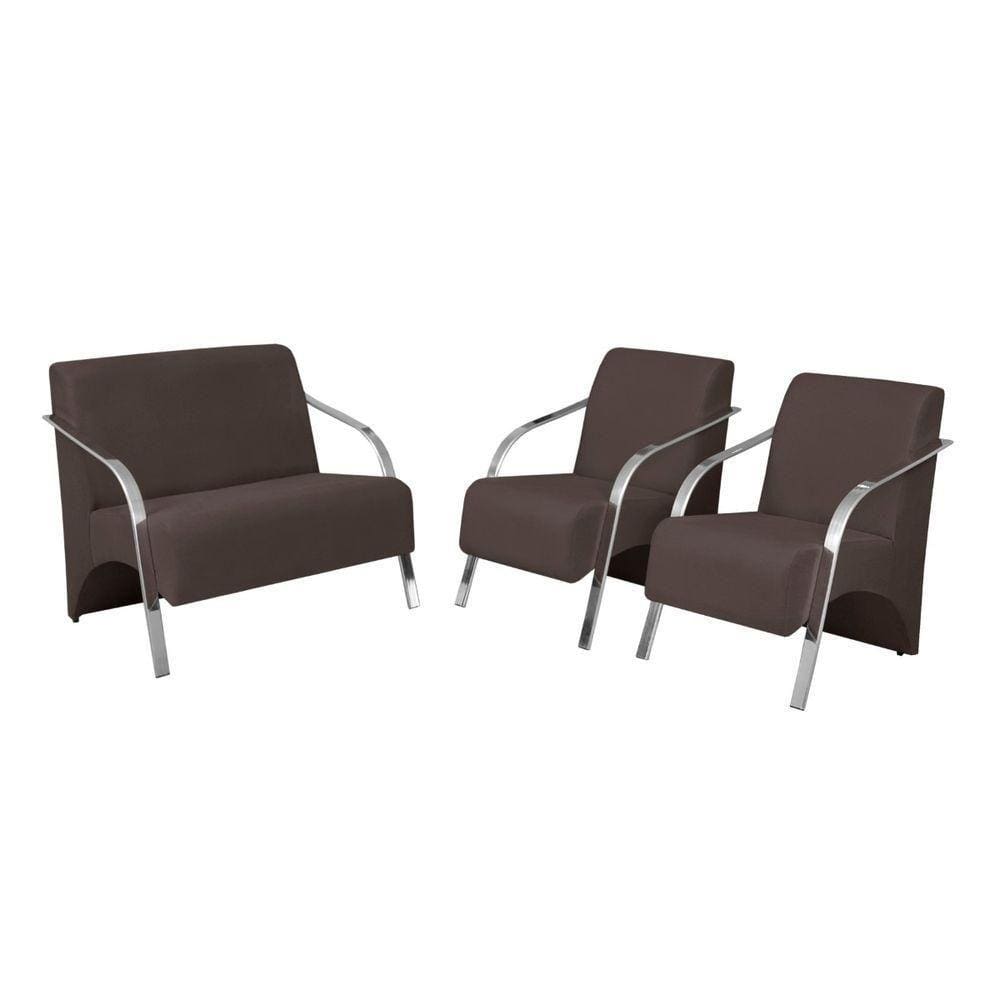 Conjunto Vênus Pé Alumínio 1 Namoradeira 2 Poltronas Suede Marrom