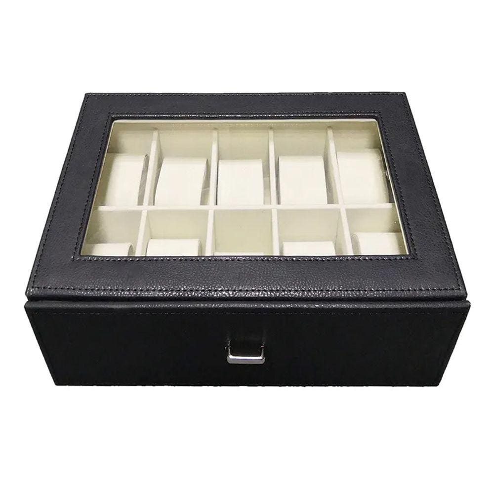 Porta Relógios em Couro Sintetico Preto com 10 Divisórias 30cm AV0015 BTC