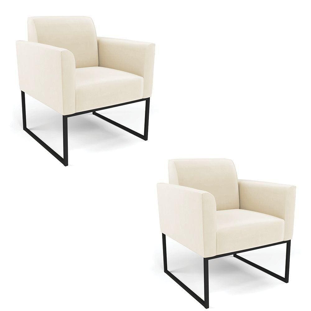 Kit 2 Poltronas Base Industrial Preto Marisa Veludo D03 - D\`rossi Cor Bege
