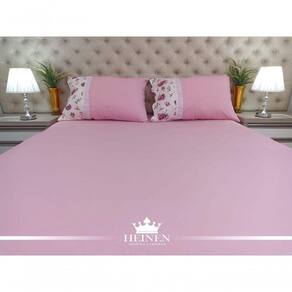 Jogo De Cama Casal 3 Pçs Em Malha 100% Algodão Rosa
