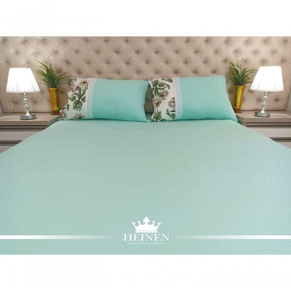 Jogo De Cama Casal 3 Pçs Em Malha 100% Algodão Verde