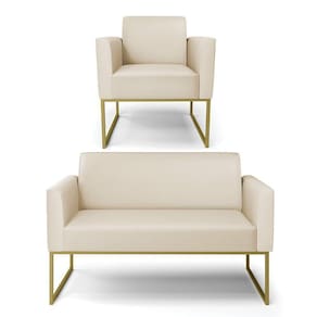 Sofá Namoradeira Com Poltrona Base Industrial Dourado Marisa Corino D03 - D\`rossi Cor Bege