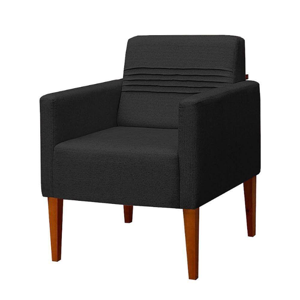 Poltrona Aila Com Base Fixa De Madeira Em Linho Due Decor Preto