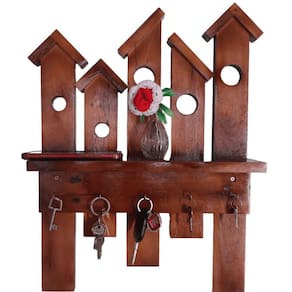 Chaveiro De Parede Porta Chave Casinhas Nicho Madeira cor Imbuia