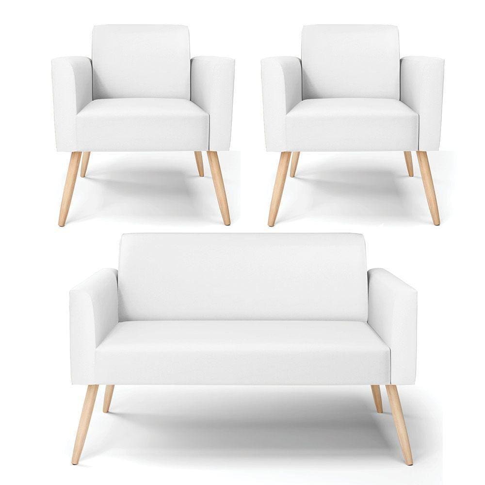 Sofá Namoradeira Com 2 Poltronas Pés Palito Natural Marisa Corino D03 - D\`rossi Cor Branco