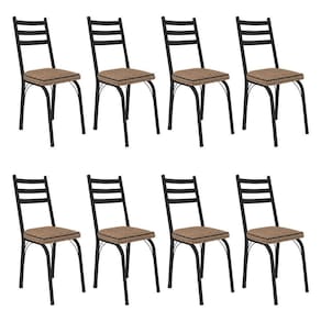 Kit 8 Cadeiras De Cozinha Luisiana Estampado Rattan Bege Pés De Ferro Preto - Pallazio