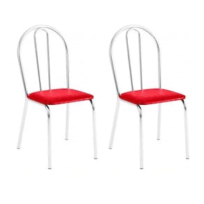 Kit 2 Cadeiras Lisboa Cromada Para Cozinha Ou área Gourmet-assento Sintético Vermelho