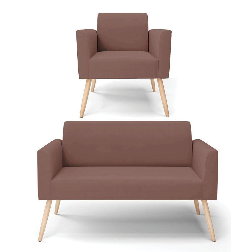 Sofá Namoradeira Com Poltrona Pés Palito Natural Marisa Veludo D03 - D\\`rossi Cor Verde