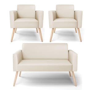 Sofá Namoradeira Com 2 Poltronas Pés Palito Natural Marisa Corino D03 - D\`rossi Cor Bege