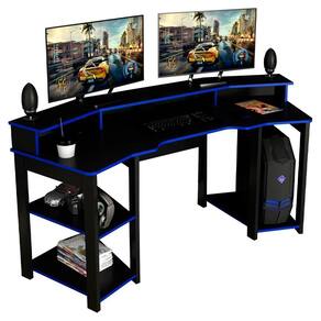 Mesa Gamer Cockpit 3 Prateleiras Me4167 Preto Azul Tecno Mobili Preto Azul