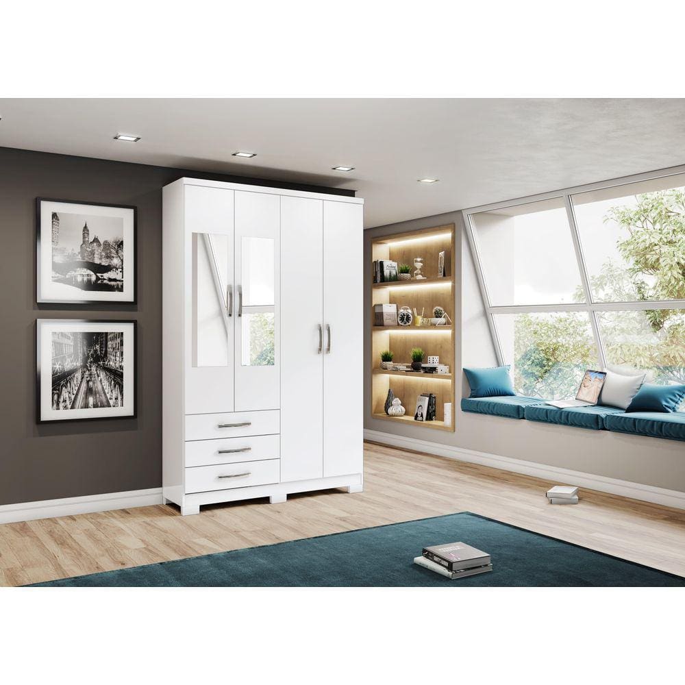 Guarda-Roupa Caju 04 Pts. C/ Espelho Branco - Henn