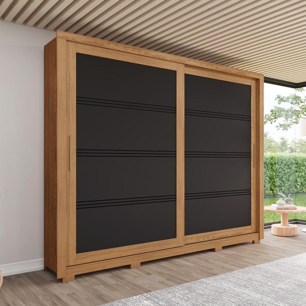 Guarda-Roupa Medelin 02 Pts. Deslizantes Nature/Preto HP - Henn