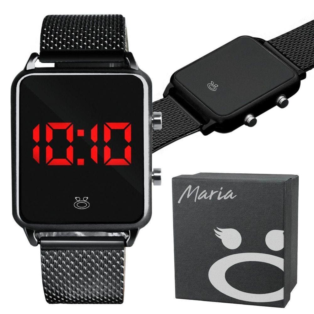 Relogio Feminino Digital Qualidade Premium Preto + Caixa Led