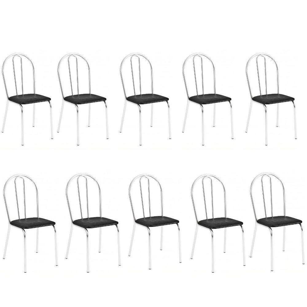 Kit 10 Cadeiras Lisboa Cromada Para Cozinha Ou área Gourmet-assento Sintético Preto