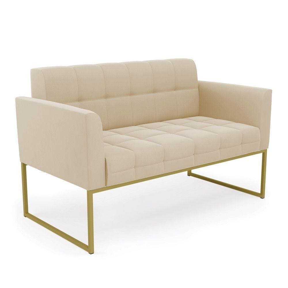 Sofá Namoradeira Elisa Suede Base Metálica Industrial Dourado - D\`rossi Cor Bege