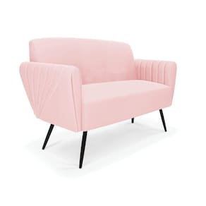 Sofá Namoradeira Pés Palito De Ferro Bruna Suede Rosa Bebê - D\`rossi