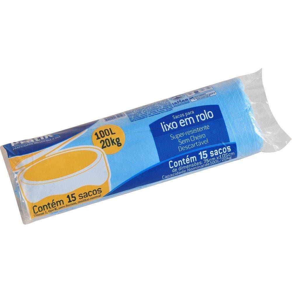 Saco para Lixo Pratik Rolo Azul 100L - Embalagem com 15 Unidades