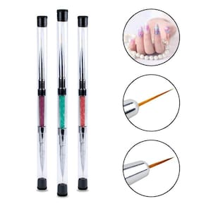 Kit 3 Pincéis 2 Pontas Ultra Fino Decoração Unhas Nail Art