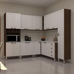 Armário De Cozinha 8 Peças C Tampos E Espaço Micro Safira Luciane Móveis Nogueira-branco-mármore